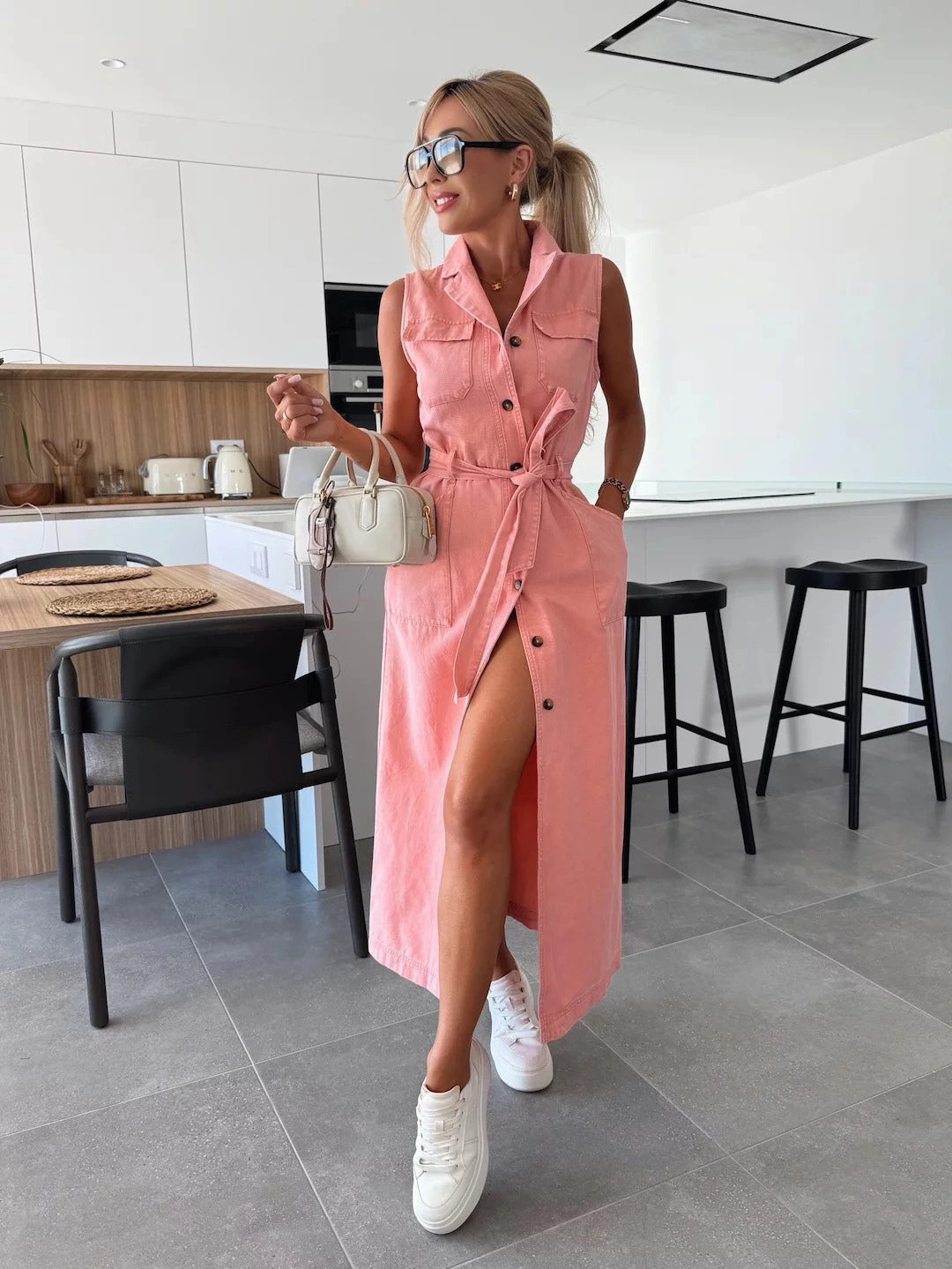 Nena | Denim Look Doorknoopjurk