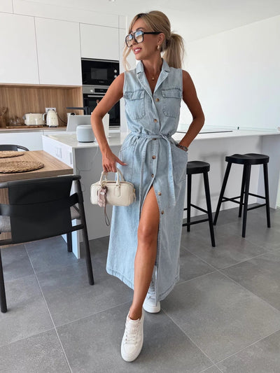 Nena | Denim Look Doorknoopjurk