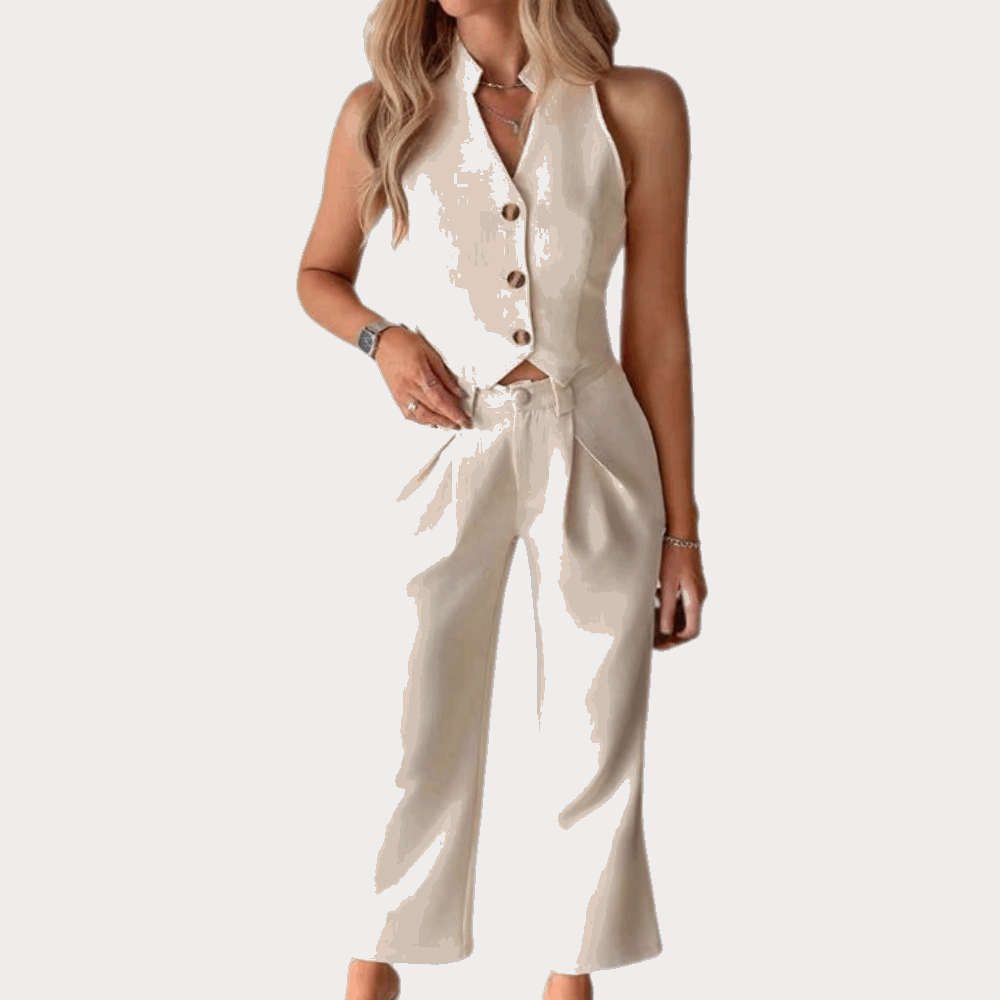 Nadine | Mouwloze Blazer Set met Wide-Leg Broek