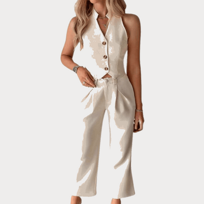 Nadine | Mouwloze Blazer Set met Wide-Leg Broek