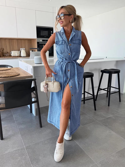 Nena | Denim Look Doorknoopjurk