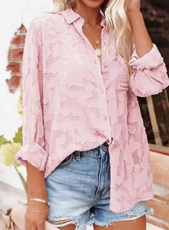 Liselot | Transparante blouse met bloemenreliëf