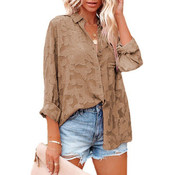Liselot | Transparante blouse met bloemenreliëf