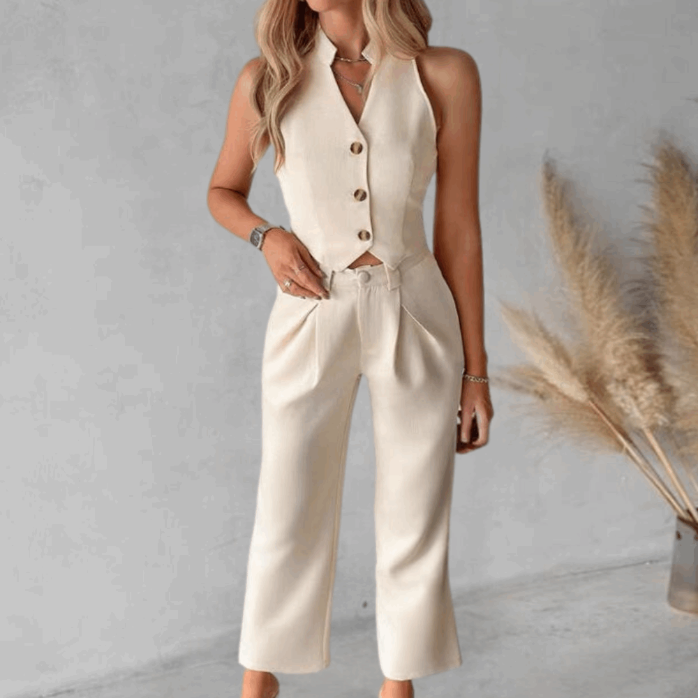 Nadine | Mouwloze Blazer Set met Wide-Leg Broek