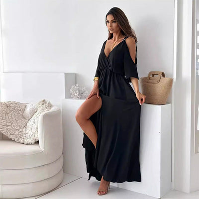 Victoria – Elegant Deep V Maxi Dress