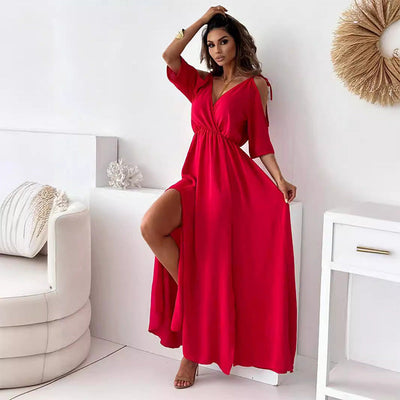 Victoria – Elegant Deep V Maxi Dress
